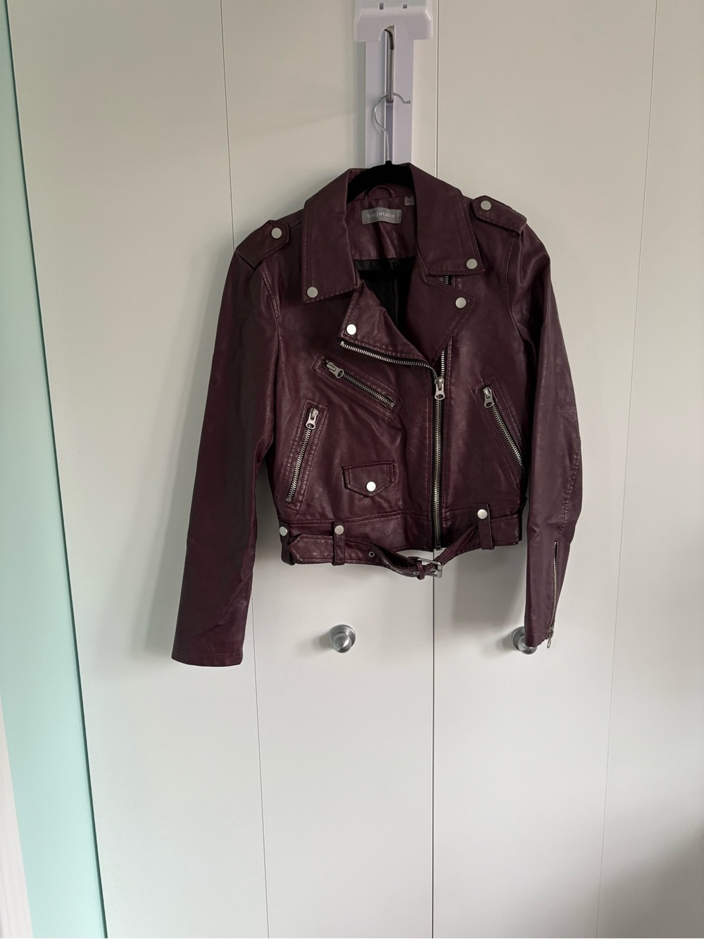 bagatelle Women's Plum Leather Moto Jacket